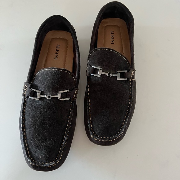 ALFANI•mens brown suede horsebit driving moccasins slip on loafers 11.5M EUC - Picture 2 of 6